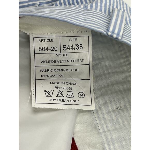 emigre Seersucke Pants Mens 38 Blue White Pinstriped Cotton Classic Straight Leg - Picture 2 of 9